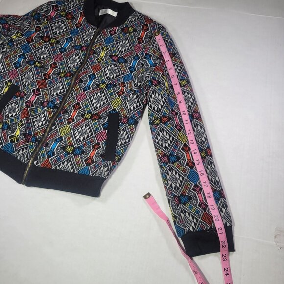 H+S Multicolor Geometric Pattern Ribbed Collar Cuffs & Hem Bomber Jacket Size S - Picture 7 of 8